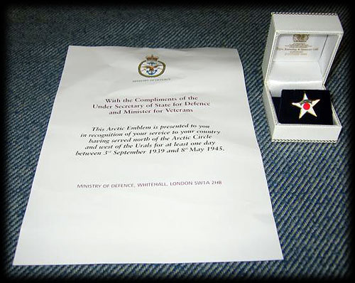 Arctic Star medal and certificate